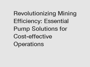 Revolutionizing Mining Efficiency: Essential Pump Solutions for Cost-effective Operations